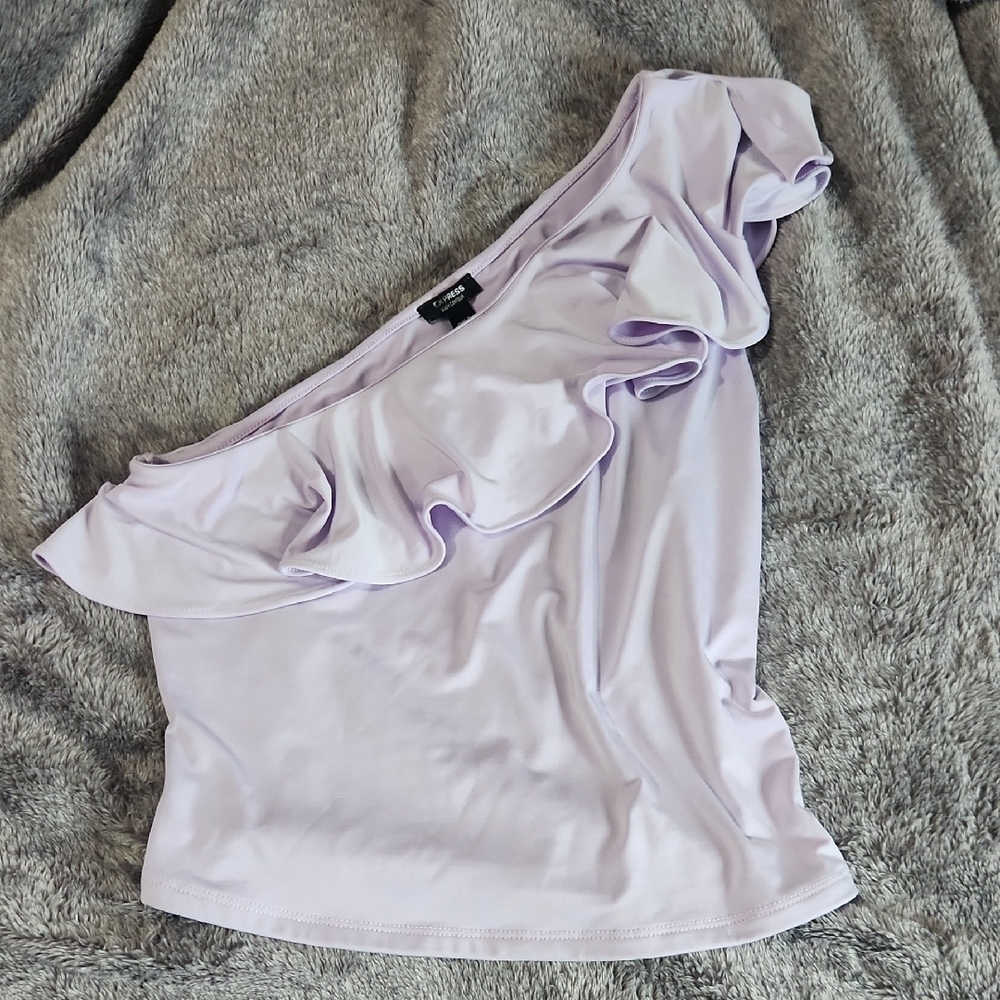 Express Lavender One-Shoulder Ruffle Tank